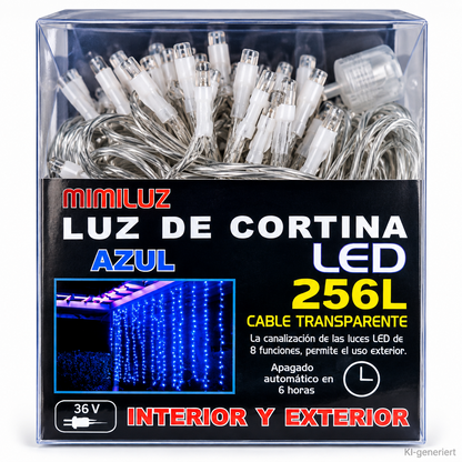 MIMILUZ LED Lichtervorhang 256 LEDs Blau 1,8x1,8m IP44 Timer Außen Innen HA35