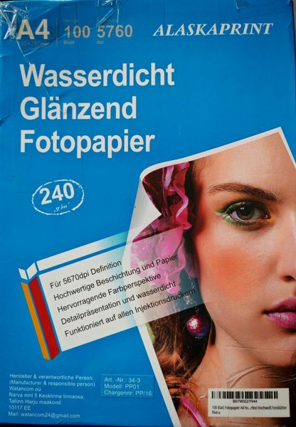 100 Blatt Fotopapier A4 240g Hochglanz Tintenstrahldrucker wasserfest D09