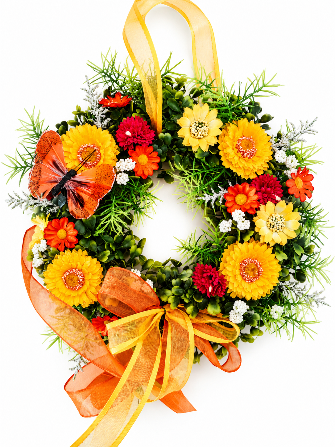 Türkranz Blumenkranz Gelb Orange Schmetterling Frühling Sommer Kunstblumen HA14