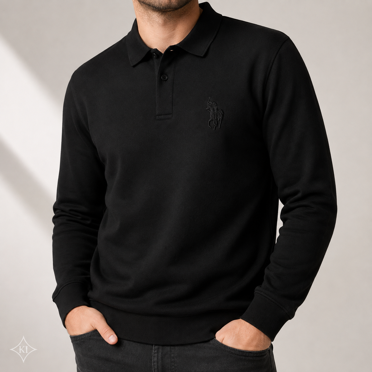 Strandfein Menswear Herren Sweatshirt Gr. S Schwarz Polo Pullover Langarm D3