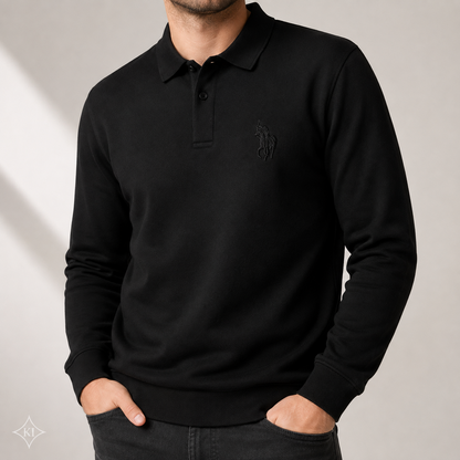 Strandfein Menswear Herren Sweatshirt Gr. S Schwarz Polo Pullover Langarm D3