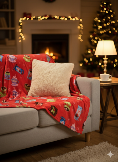 Delice Valley Weihnachtstischdecke Rot mit Tassen 130x160