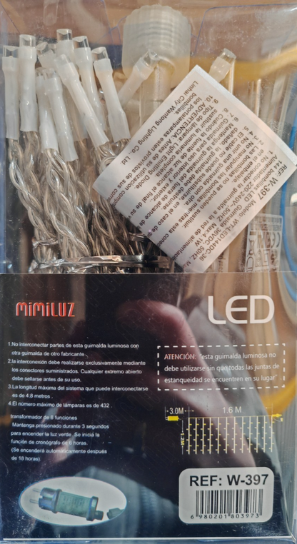 Mimi Luz LED Lichtervorhang 144 LEDs 36V Vorhang Lichterkette Innen Außen Deko