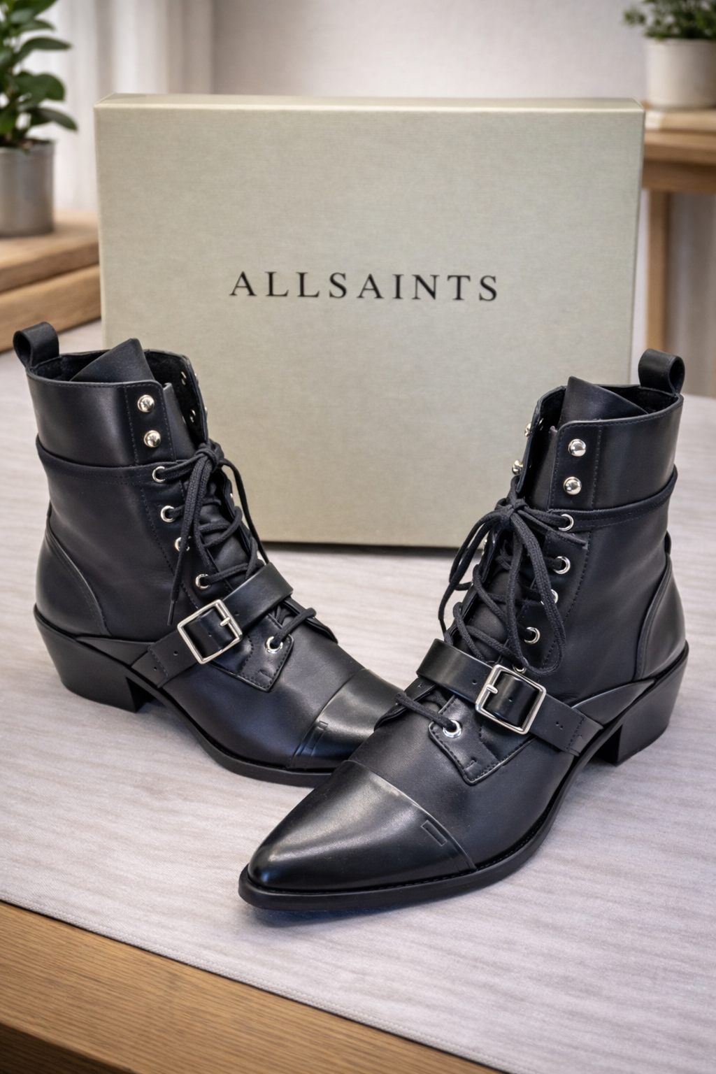 Allsaints Katy Zip Boot Damen, Schwarz, Lederstiefel, Größe 39