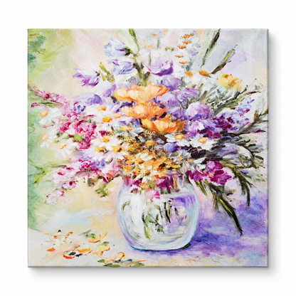 LED Leinwandbild Blumenstrauß 35x35 cm beleuchtet Wandbild Blumen Batterie B7