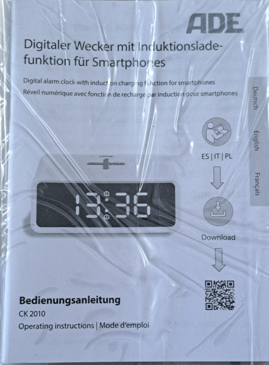 ADE CK2010 Digitaler Wecker Qi Wireless Charger 10W LCD Dual Alarm Temperatur A6