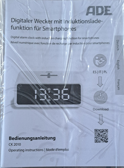 ADE CK2010 Digitaler Wecker Qi Wireless Charger 10W LCD Dual Alarm Temperatur A6
