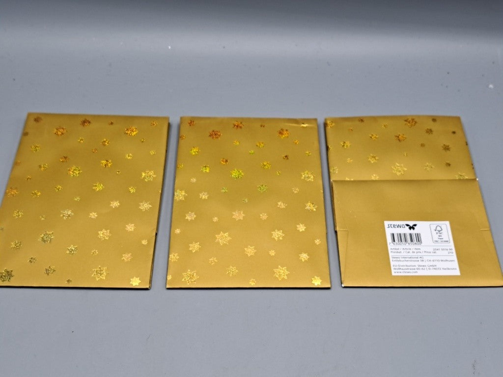 3x Stewo Geschenkverpackung, Tüten, Design 14x10 cm, gold
