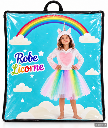 CHAKS Kinder Einhorn Kostüm Gr. 140 Mädchen Regenbogen Tüllkleid Fasching  G