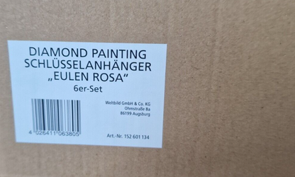Diamond Painting Schlüsselanhänger 6er Set Eulen Pink Rosa DIY Bastelset D10