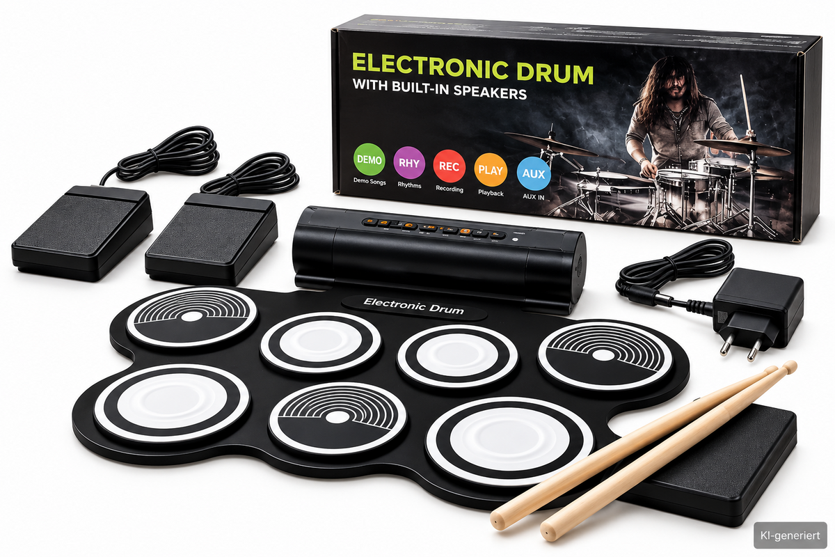 Elektronisches Schlagzeug Drum Pad Set 7 Pads mit Lautsprecher Fußpedalen D-04