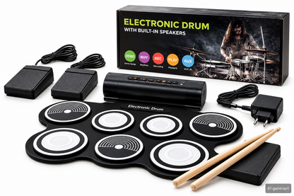 Elektronisches Schlagzeug Drum Pad Set 7 Pads mit Lautsprecher Fußpedalen D-04