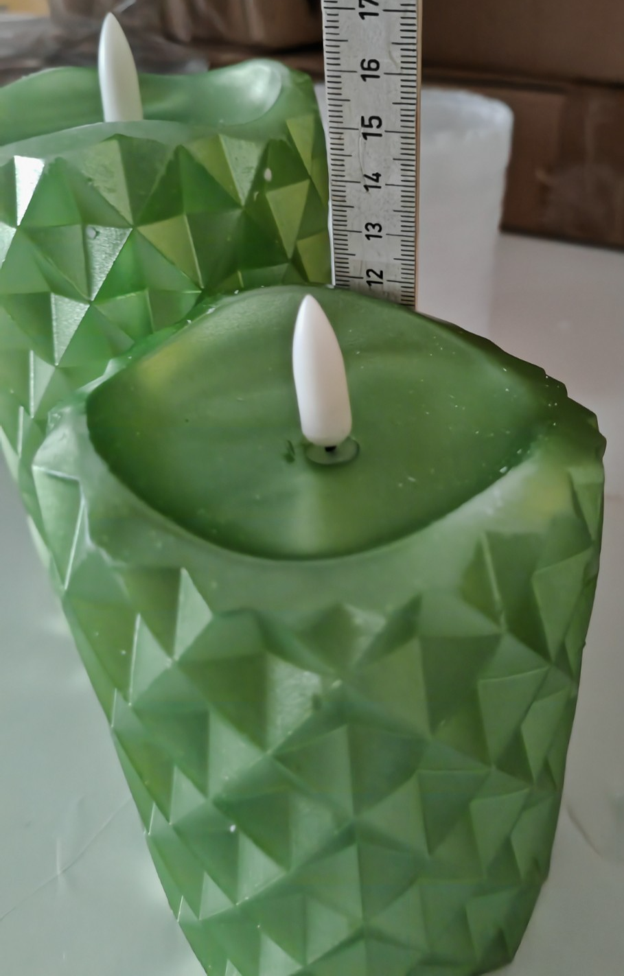 LED-Kerze grün LED-Kerzen Diamant-Prägung 12x7 cm 17x7 cm Set 2er HA33