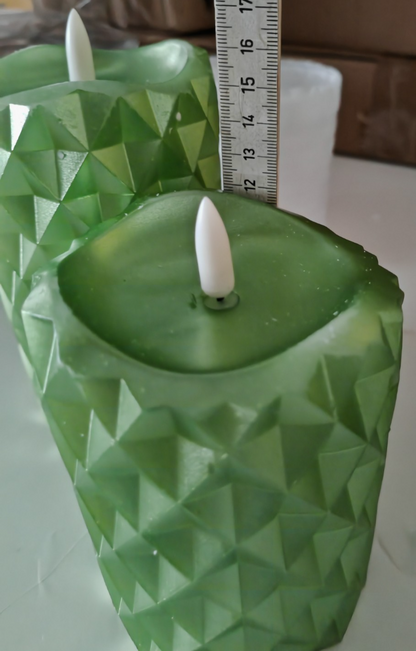 LED-Kerze grün LED-Kerzen Diamant-Prägung 12x7 cm 17x7 cm Set 2er HA33
