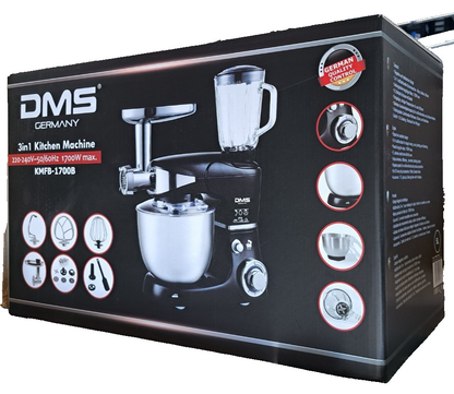 DMS KMFB-1700B 3 in 1 Küchenmaschine, 5L, 1700W,Rühren,Kneten,Fleischwolf