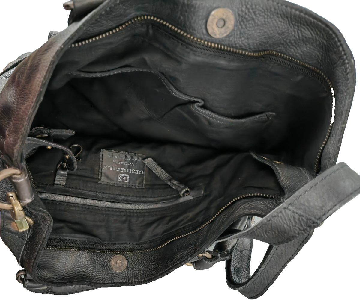 Desiderius Adriana Damen Ledertasche Schwarz Rindsleder Handtasche Schulter H3