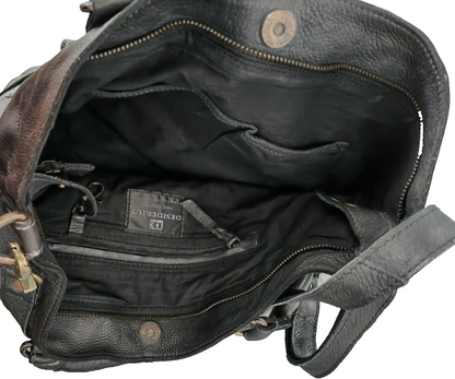 Desiderius Adriana Damen Ledertasche Schwarz Rindsleder Handtasche Schulter H3