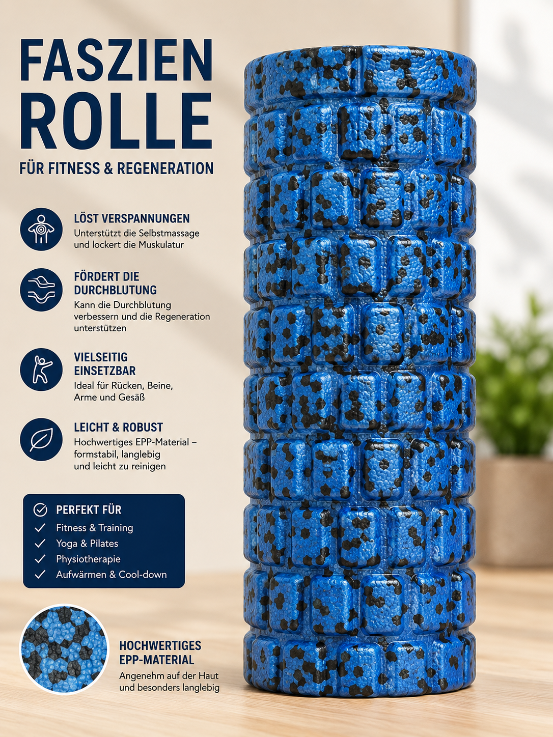 EVEREST FITNESS Faszienrolle 33cm Foam Roller 3D Massage Rolle Rücken E