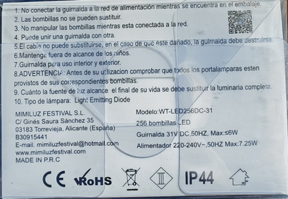 Mimi Luz LED Lichtervorhang 256 LED 31V Lichterkette Fenster Vorhang Beleuchtung