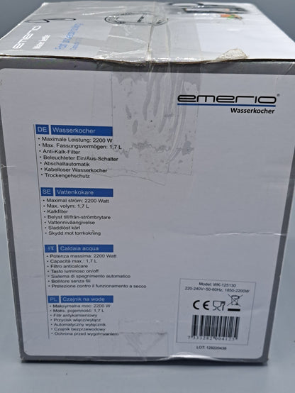 Emerio Wasserkocher WK-125130, schwarz, 1,7 Liter, 2200 Watt, mit Kunststoffgehä