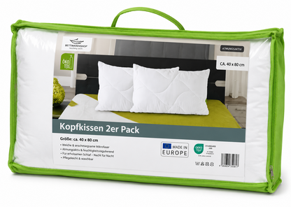 Sleep and Dream Kopfkissen 40x80 cm 2er Set Oeko-Fill Waschbar Weiß HA25