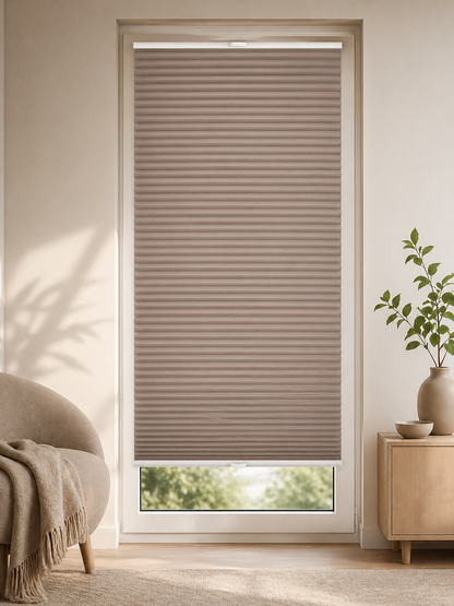 Plissee 70x210 Taupe schnurlos ohne Bohren Sichtschutz Klemmträger Fenster