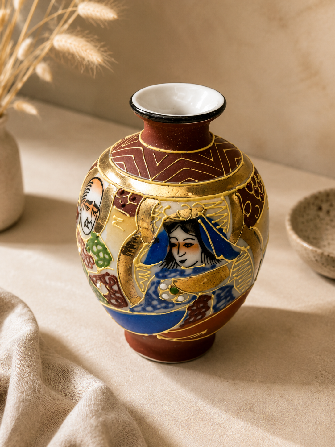Keramik Vase 6cm Kunst Antiquität Vintage Deko Sammlerstück Porzellan
