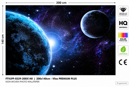 enmKi Fototapete Weltraum Planeten 200x140cm Vlies Tapete Premium Plus Blau E2