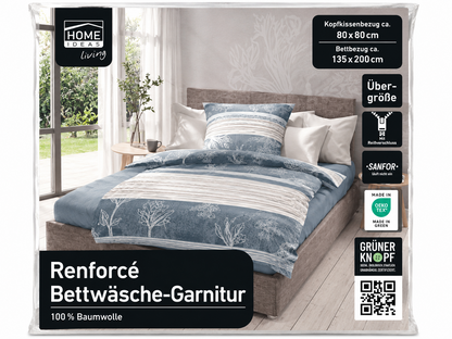 HOME IDEAS Renforcé Bettwäsche 135x200 80x80 cm Baumwolle Blau Grau Streifen E5