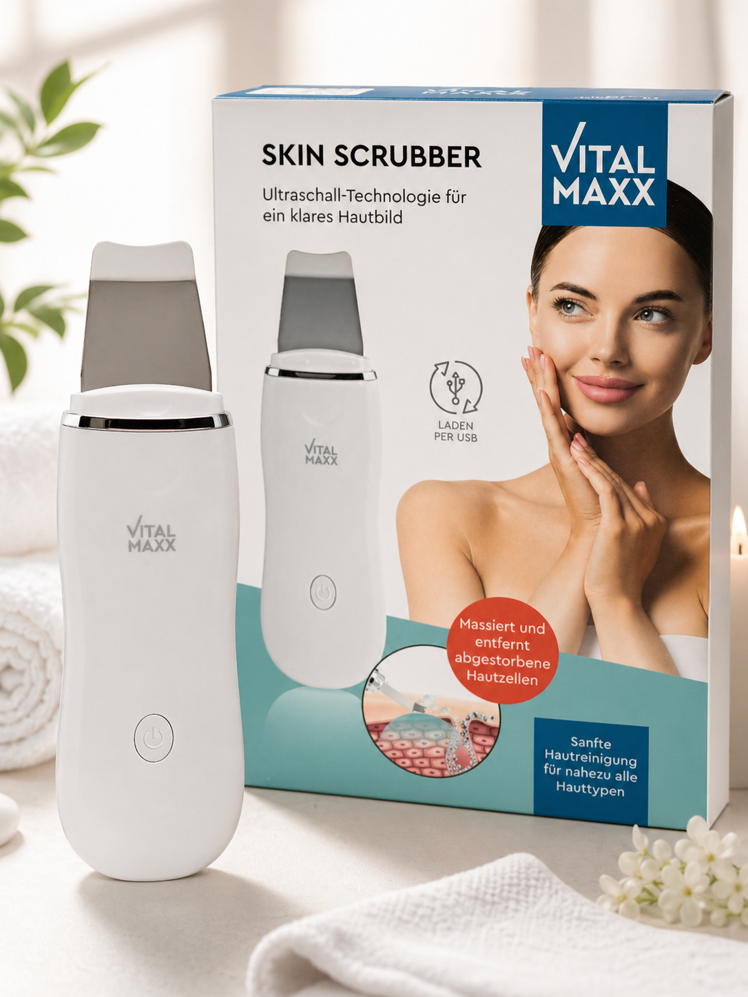 VITALmaxx Skin Scrubber Gesicht Ultraschall Hautpflege Gerät Zuhause