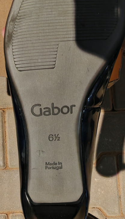 Gabor Damen Pumps Gr. 40 6,5 Schwarz Lack Spitz Blockabsatz Made in Portugal G1