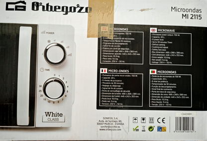 Orbegozo MI2115 Mikrowelle 20L 700W 6 Leistungsstufen Timer Weiß Küche HO-A22