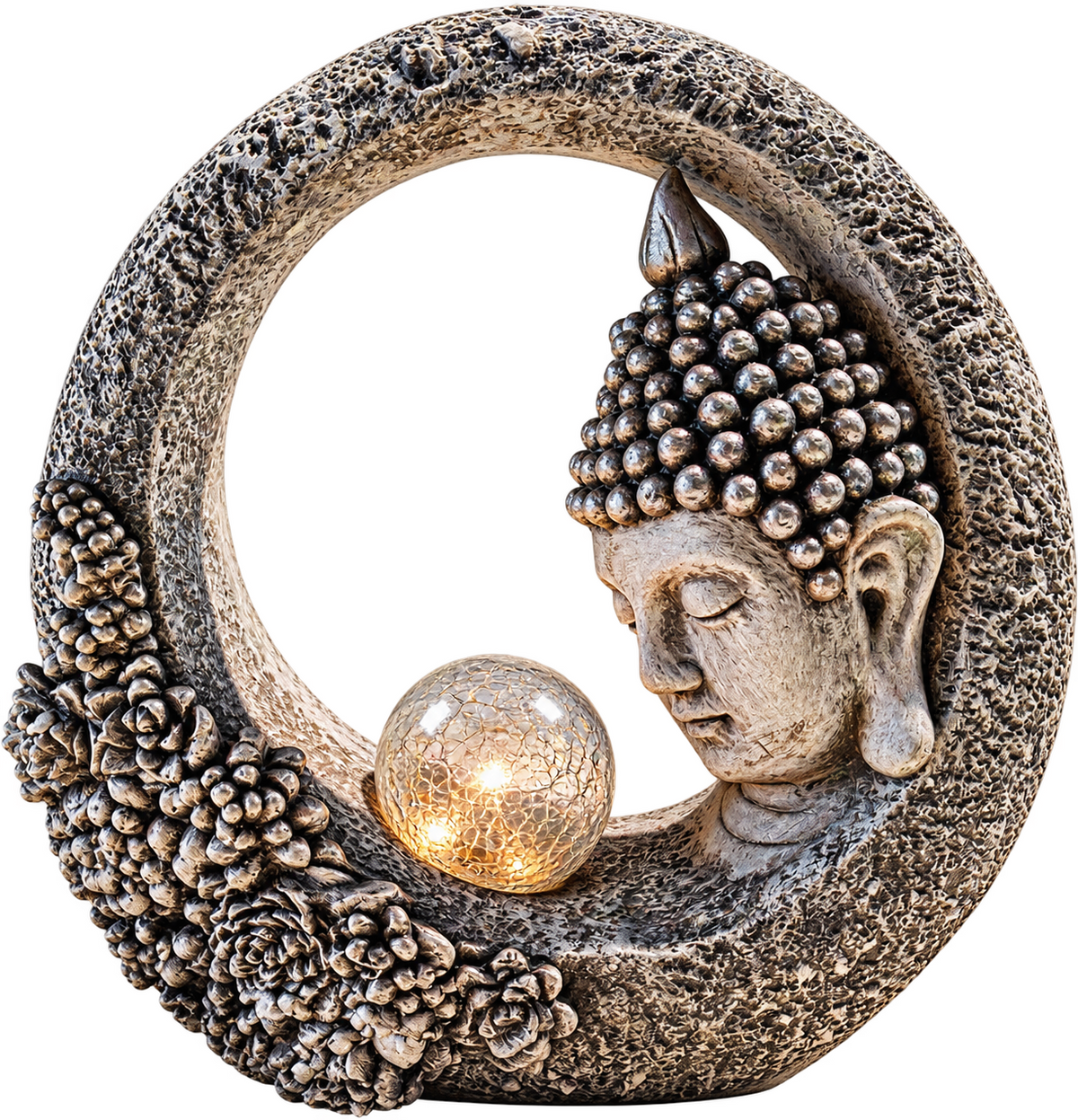 Solar Buddha Gartenfigur 38 cm LED Solarleuchte Deko Buddhakopf Casa HA18