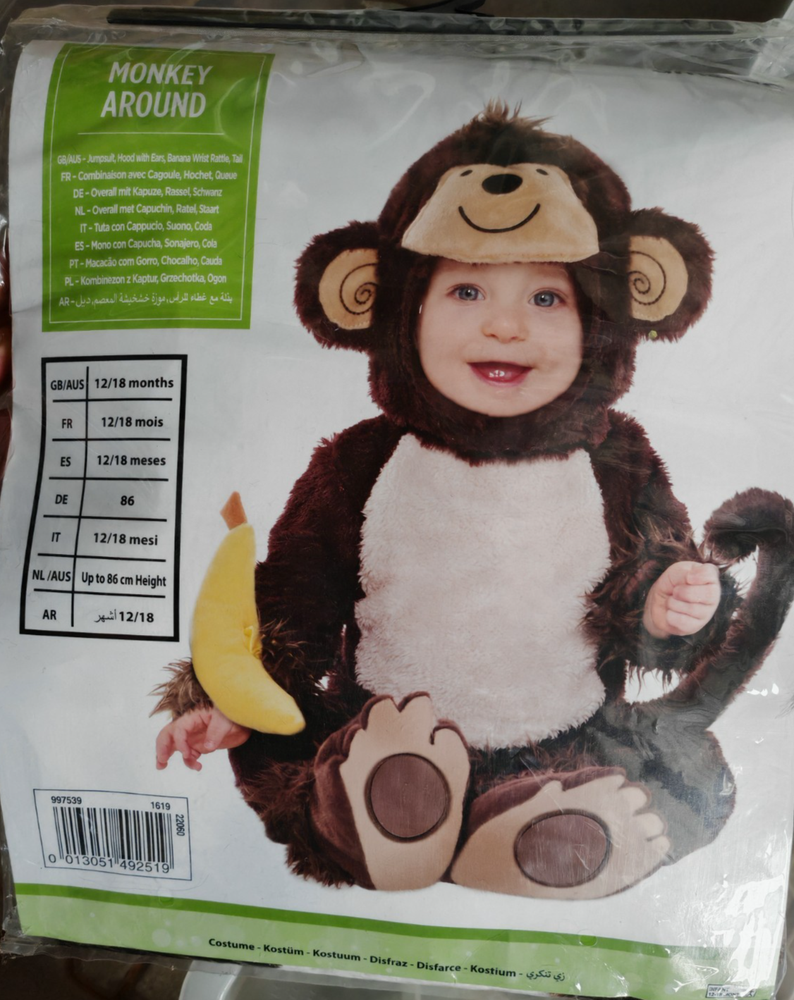 Amscan Monkey Around Affenkostüm Baby Gr. 86 12-18 Monate Karneval Fasching