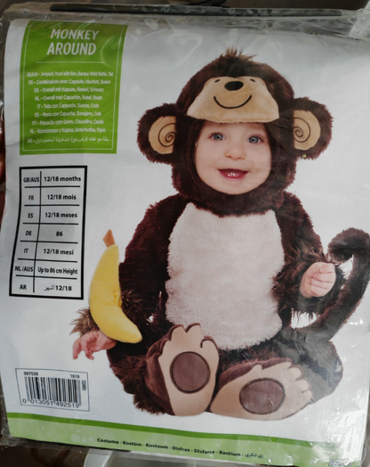 Amscan Monkey Around Affenkostüm Baby Gr. 86 12-18 Monate Karneval Fasching