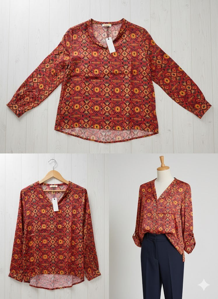 Souls by Eywasouls Bluse 1/1 Arm Terracotta Gemustert Damen
