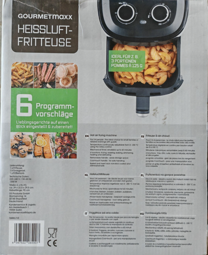 GOURMETmaxx Heißluftfritteuse 3,1L Airfryer 6 Programme Timer 2-4 Personen HA22