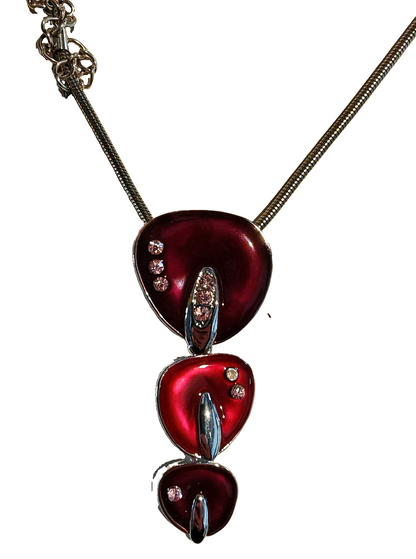 Damen Halskette Silberfarben Rot 3 Anhänger Strass Modeschmuck Collier G3