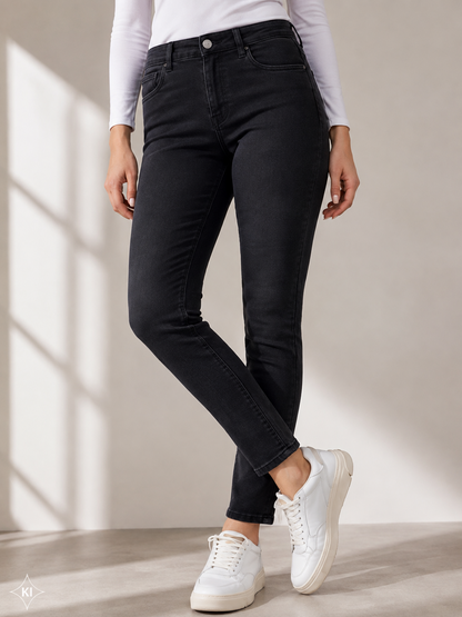 VIA MILANO Thermo Jeans Damen Gr. 22 Kurz Schwarz 5-Pocket Winterjeans Hose D3