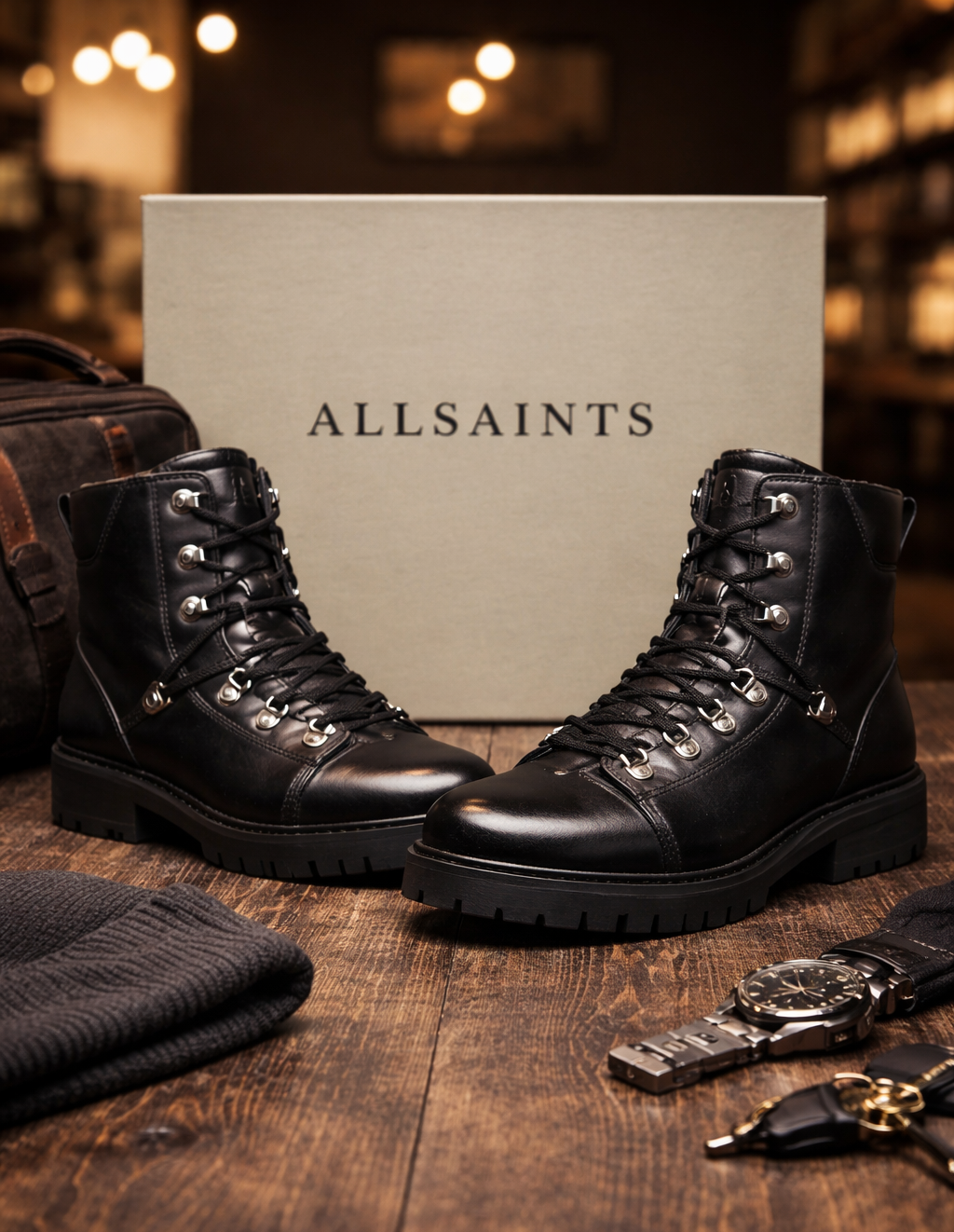 AllSaints Franka Boots Damen Leder Schwarz Gr. 37 Stiefeletten