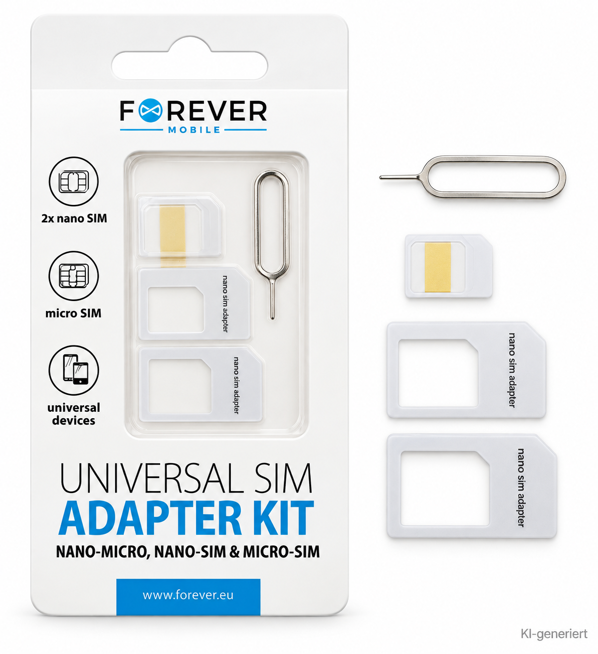 Forever Universal SIM Adapter Set Nano Micro Standard SIM 3in1 mit SIM Nadel A8