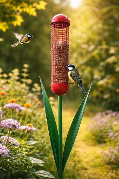 Navaris Vogelfutterspender Eisen Rot Futterstation Wildvögel Garten Schilff HA2