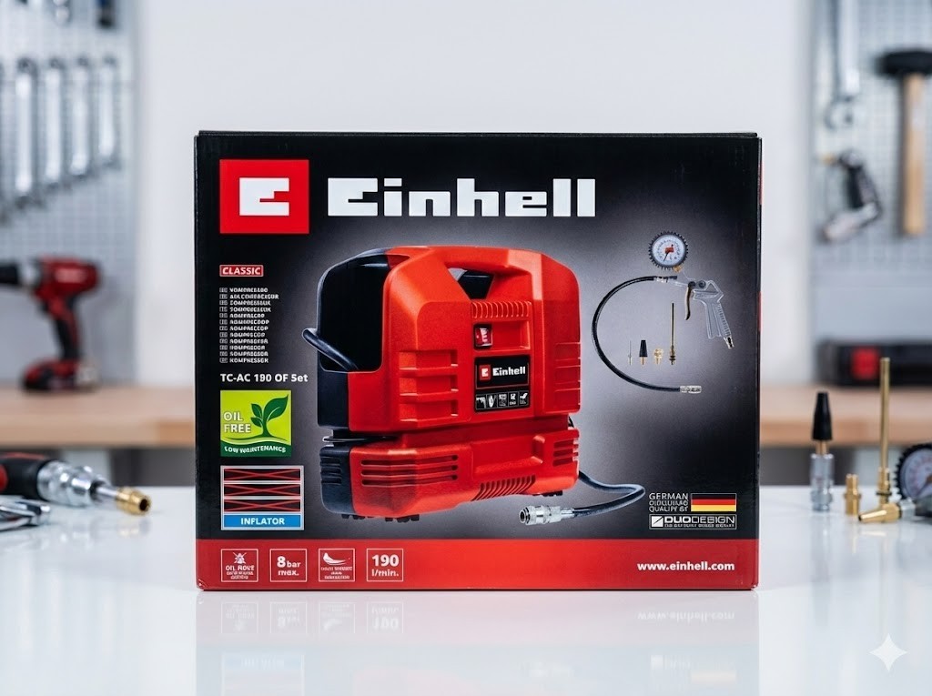 Einhell TC-AC 190 OF Set Koffer-Kompressor - Rot, 1100W