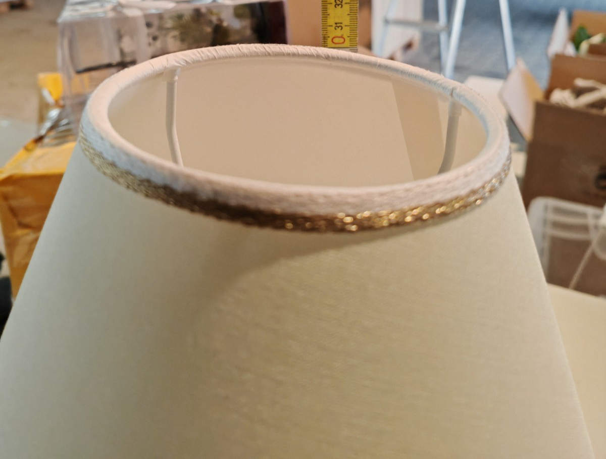 Tischlampe Keramik Marmoroptik Beige Gold Stoffschirm 30 cm Landhaus F3
