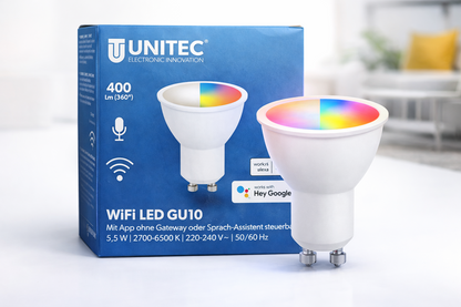 UNITEC WiFi LED Spot GU10 dimmbar RGB Alexa Google Smart WLAN Lampe A6