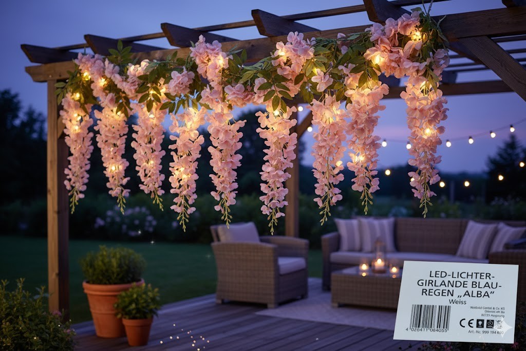 LED Lichtergirlande Blauregen ALBA Weiß Blumen Lichterkette Gartendeko HA-35
