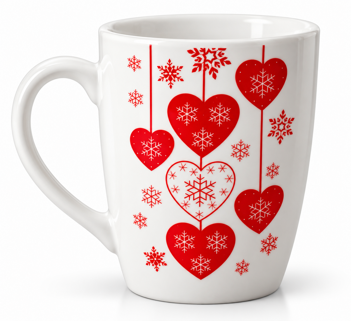2x K-Mail Order Weihnachtstasse Hirsch Herzen Schneeflocken Rot Weiß Becher HA16