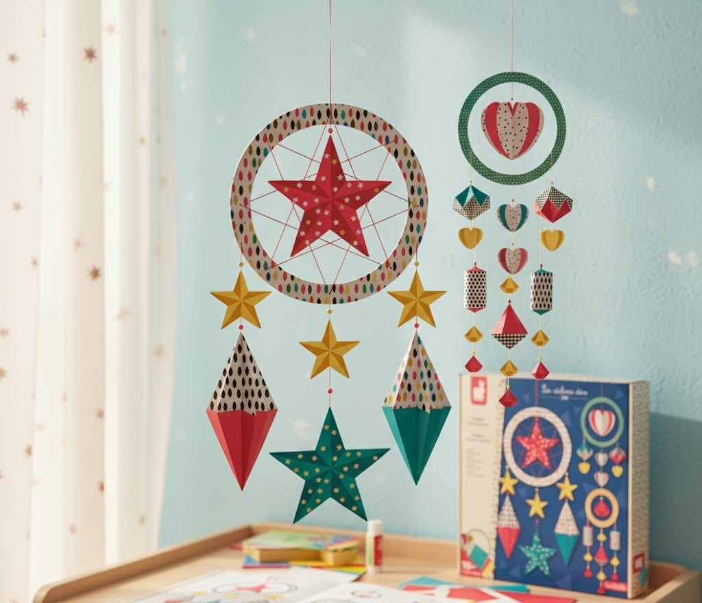 Janod Origami Traumfänger 3er Set Basteln Kinder Kreativ DIY Set