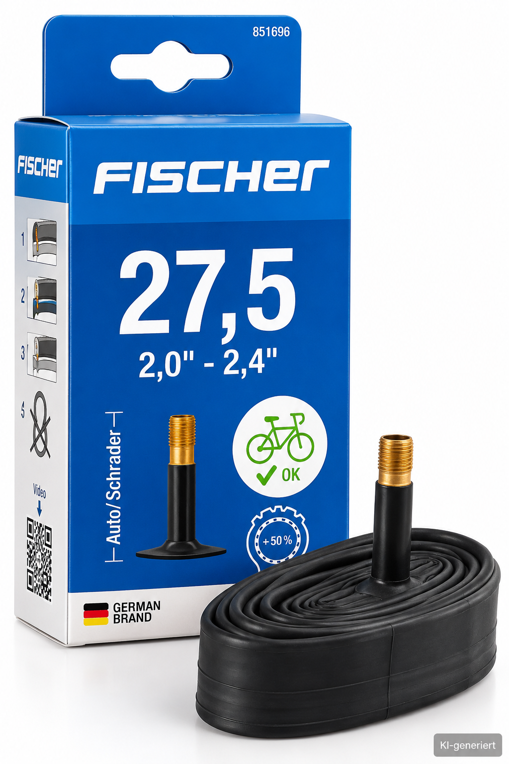 FISCHER Fahrradschlauch 27,5 Zoll 2,0-2,4 Autoventil Schrader ETRTO 55-61 E4