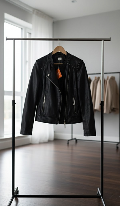 VIA MILANO Jacke Gr. 40 Schwarz | Nappaleder-Optik & Stretch-Einsätze | Weich